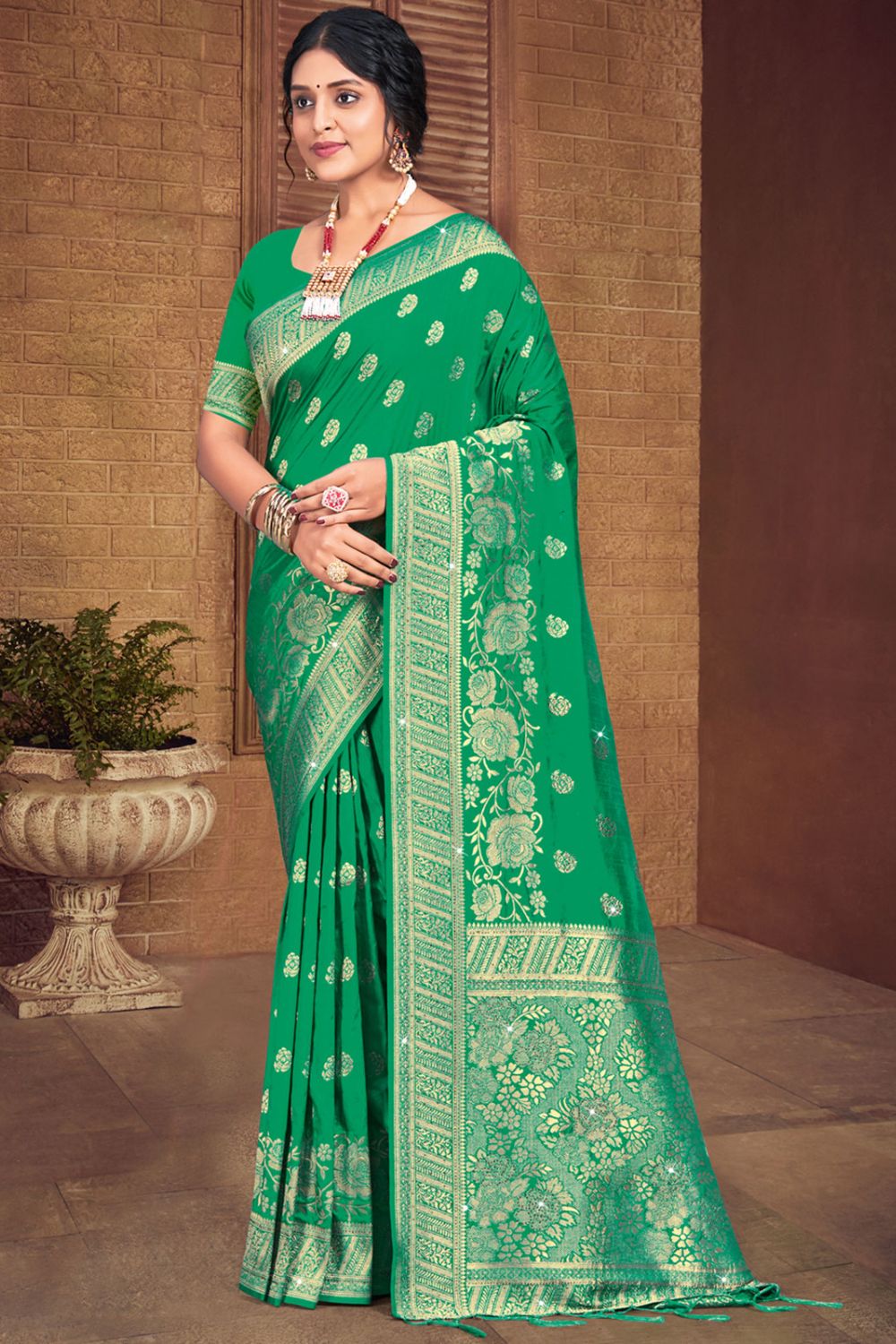 Green Silk Woven Work Saree