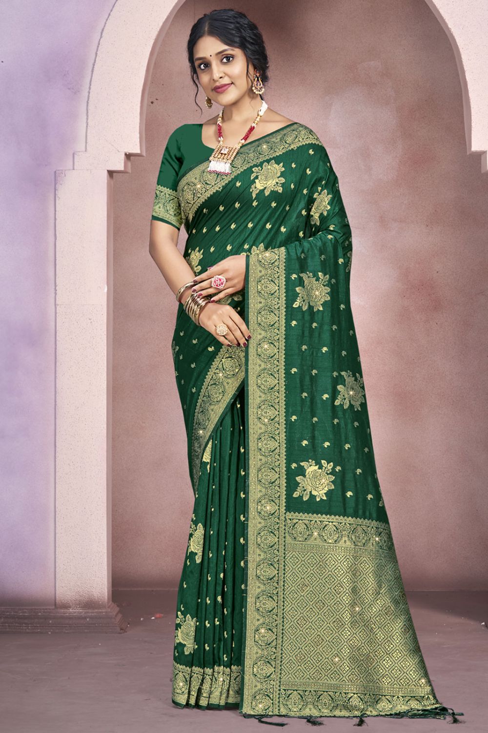 Green Silk Woven Work Saree