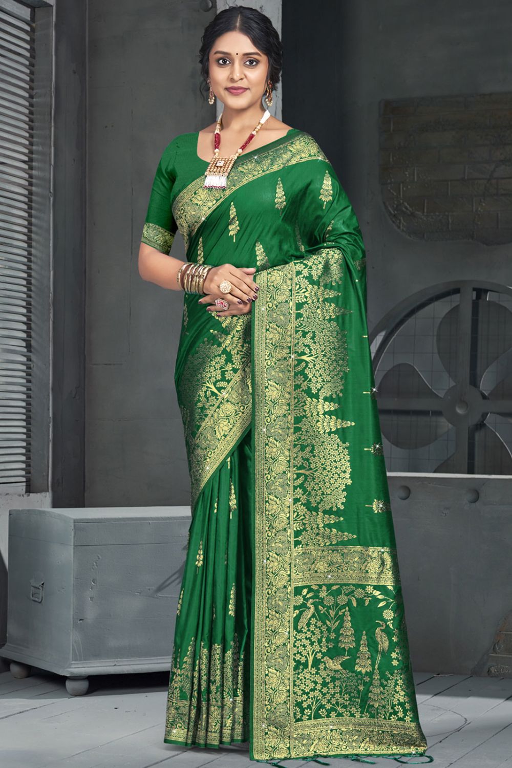 Green Silk Woven Work Saree