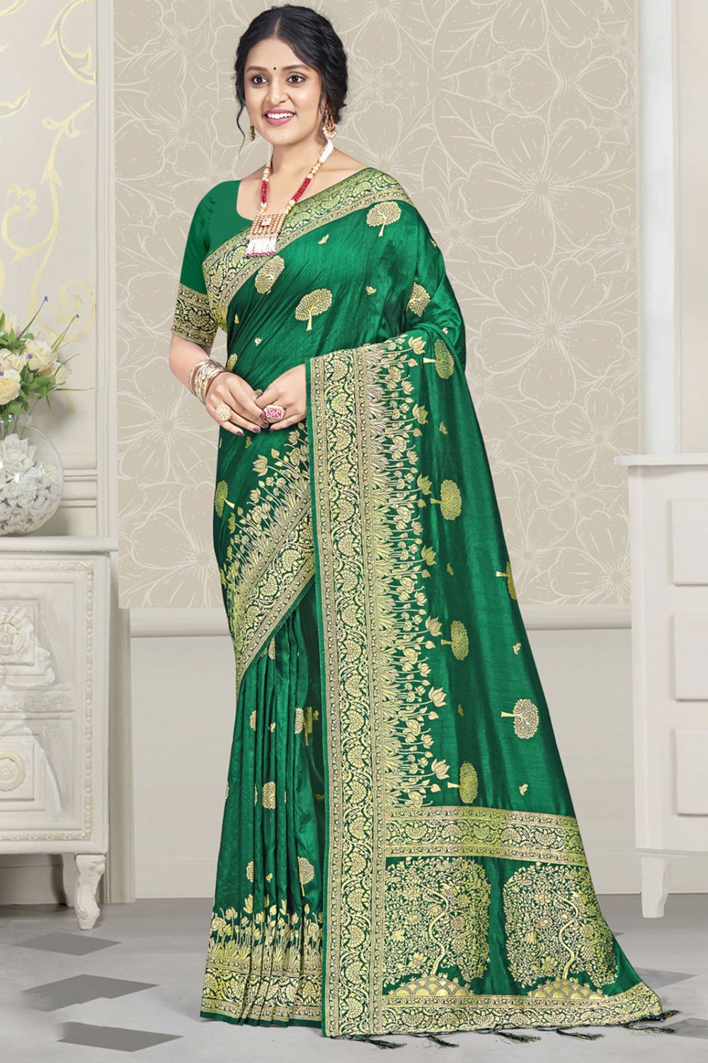 Green Silk Woven Work Saree