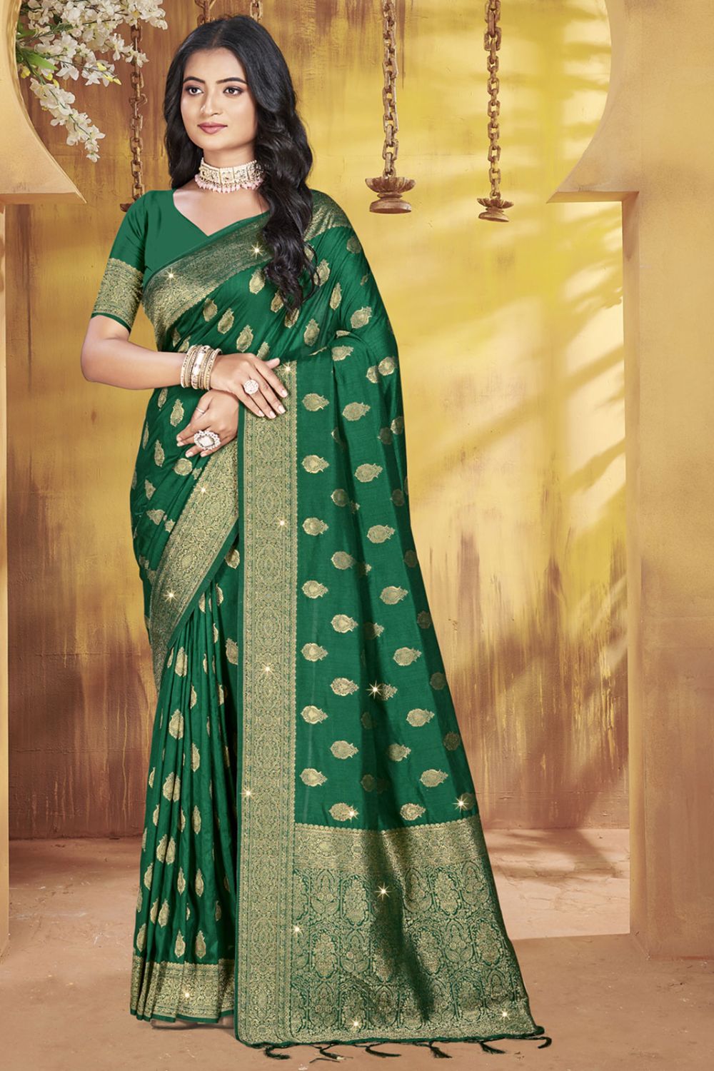 Green Silk Woven Work Saree