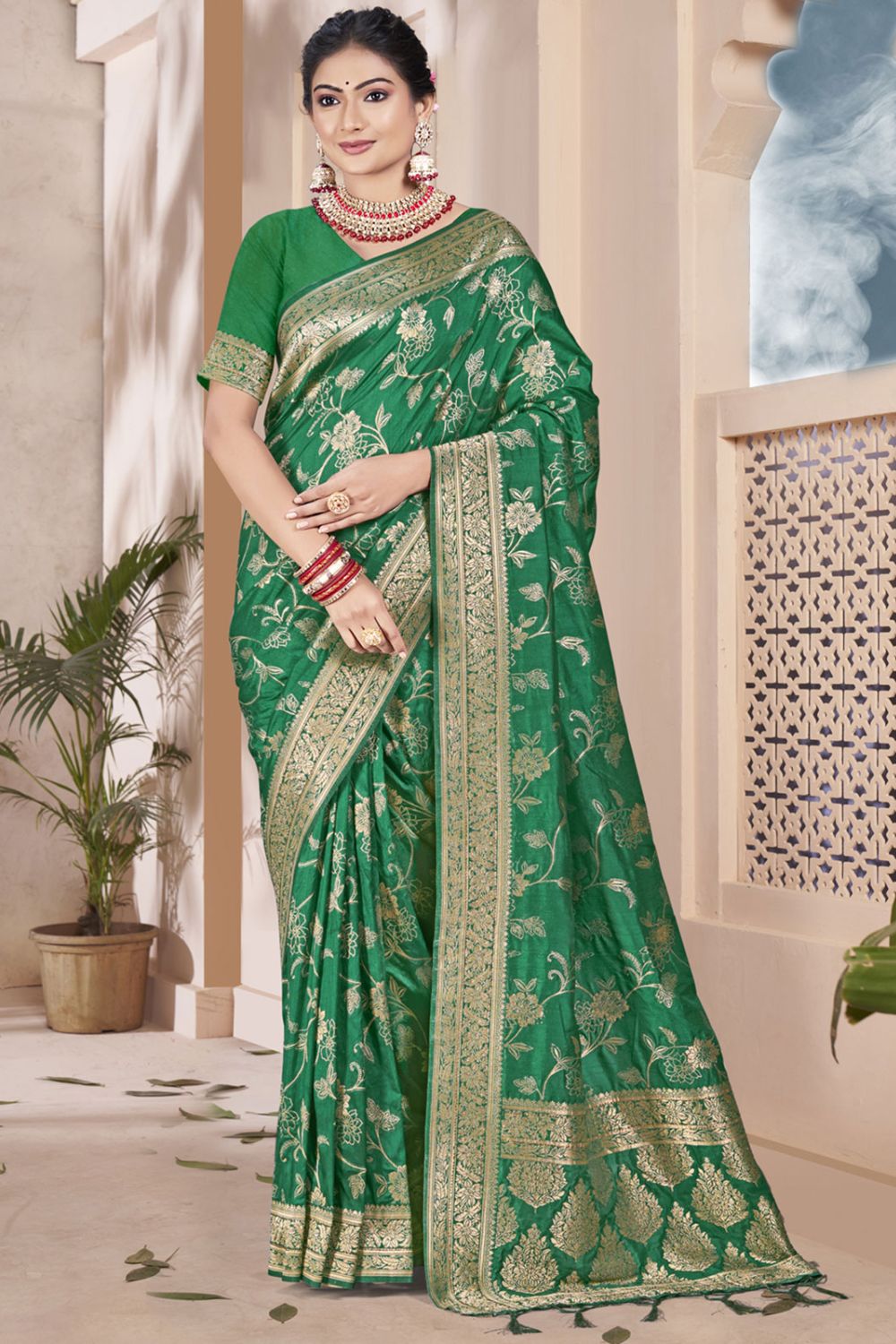 Green Silk Woven Work Saree