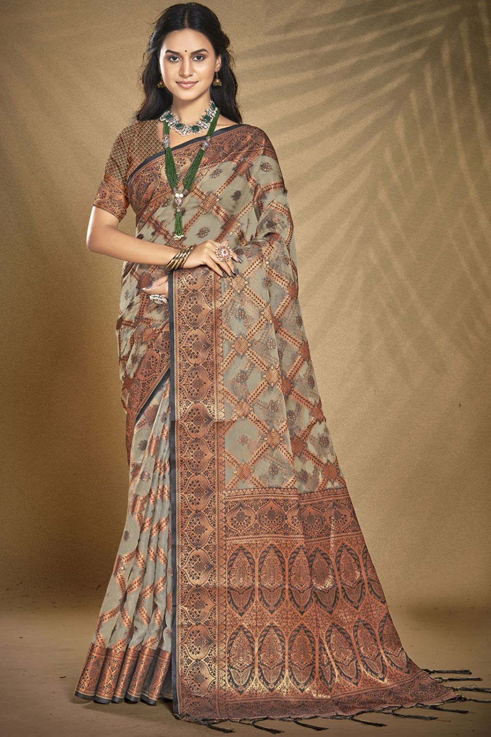 Grey Organza Party Wear Saree