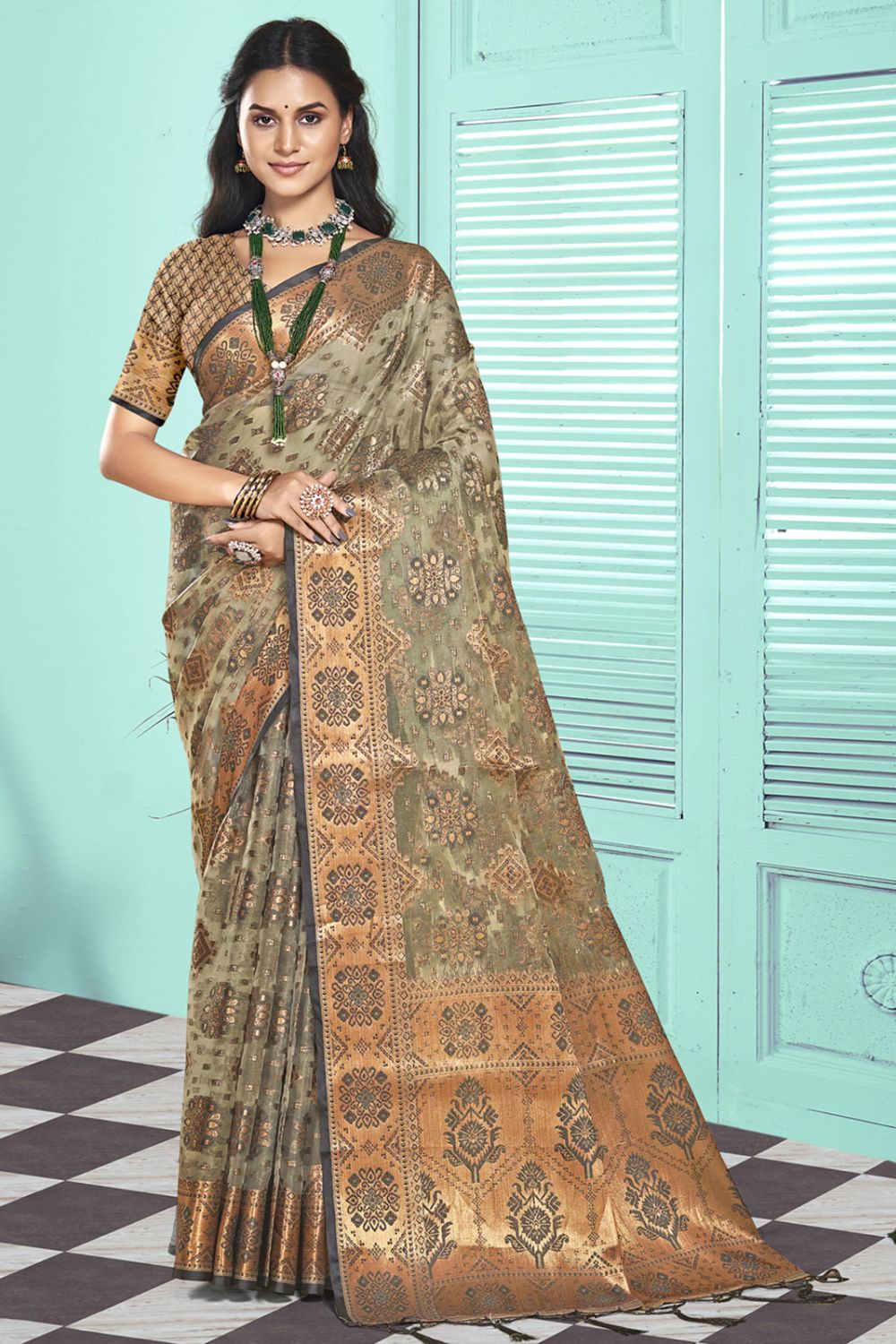 Grey Organza Party Wear Saree