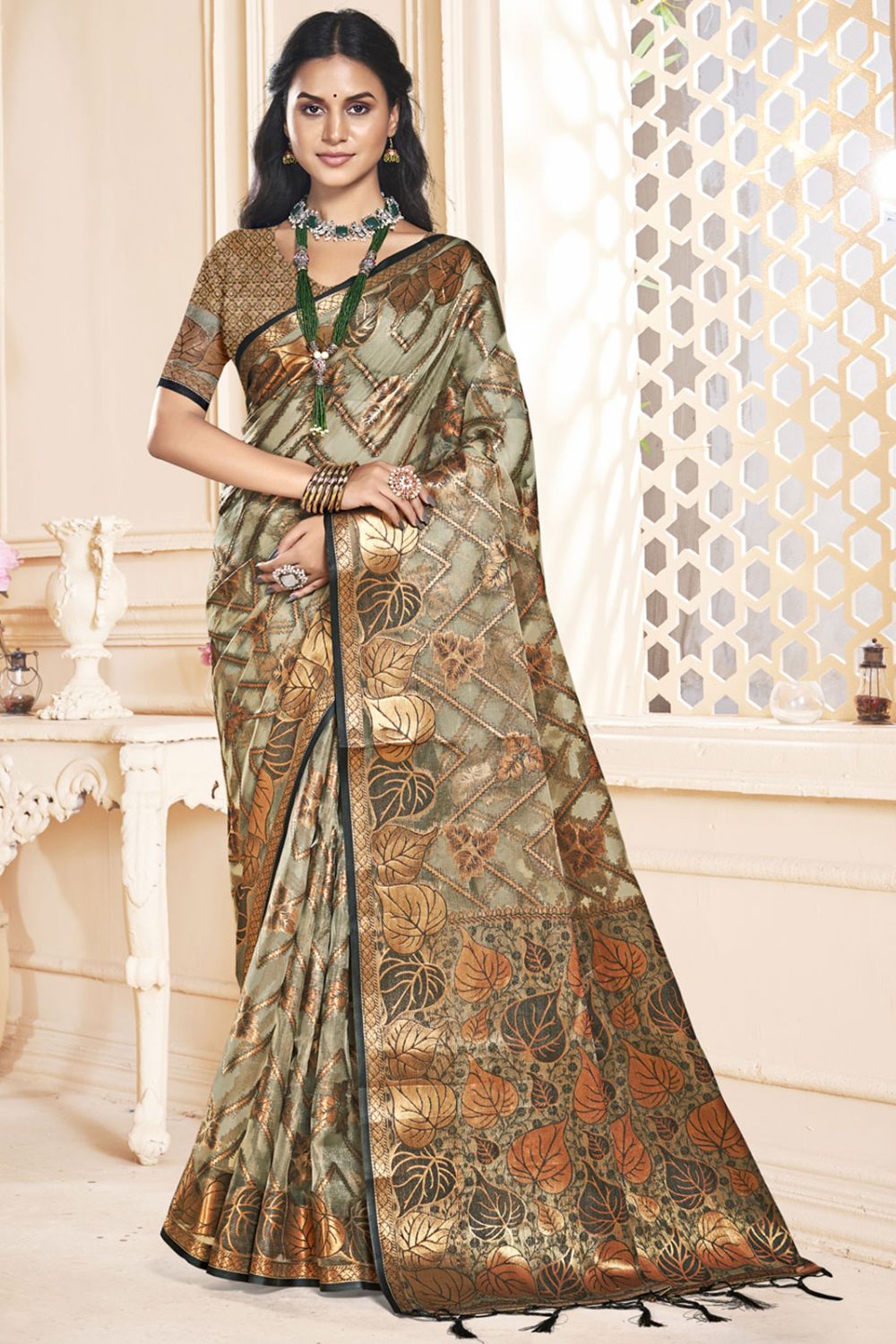 Grey Organza Party Wear Saree