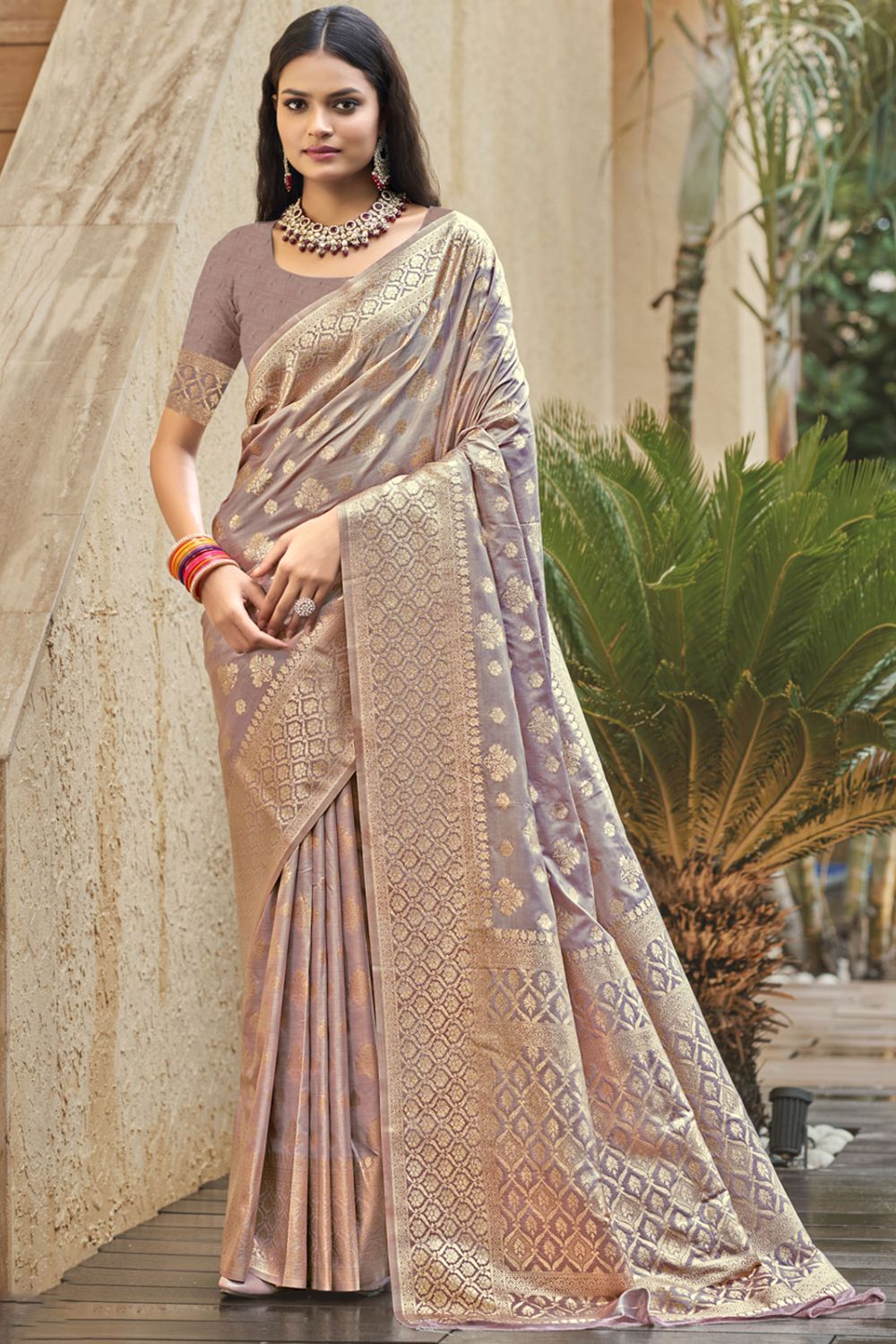 Grey Silk Woven Work Saree