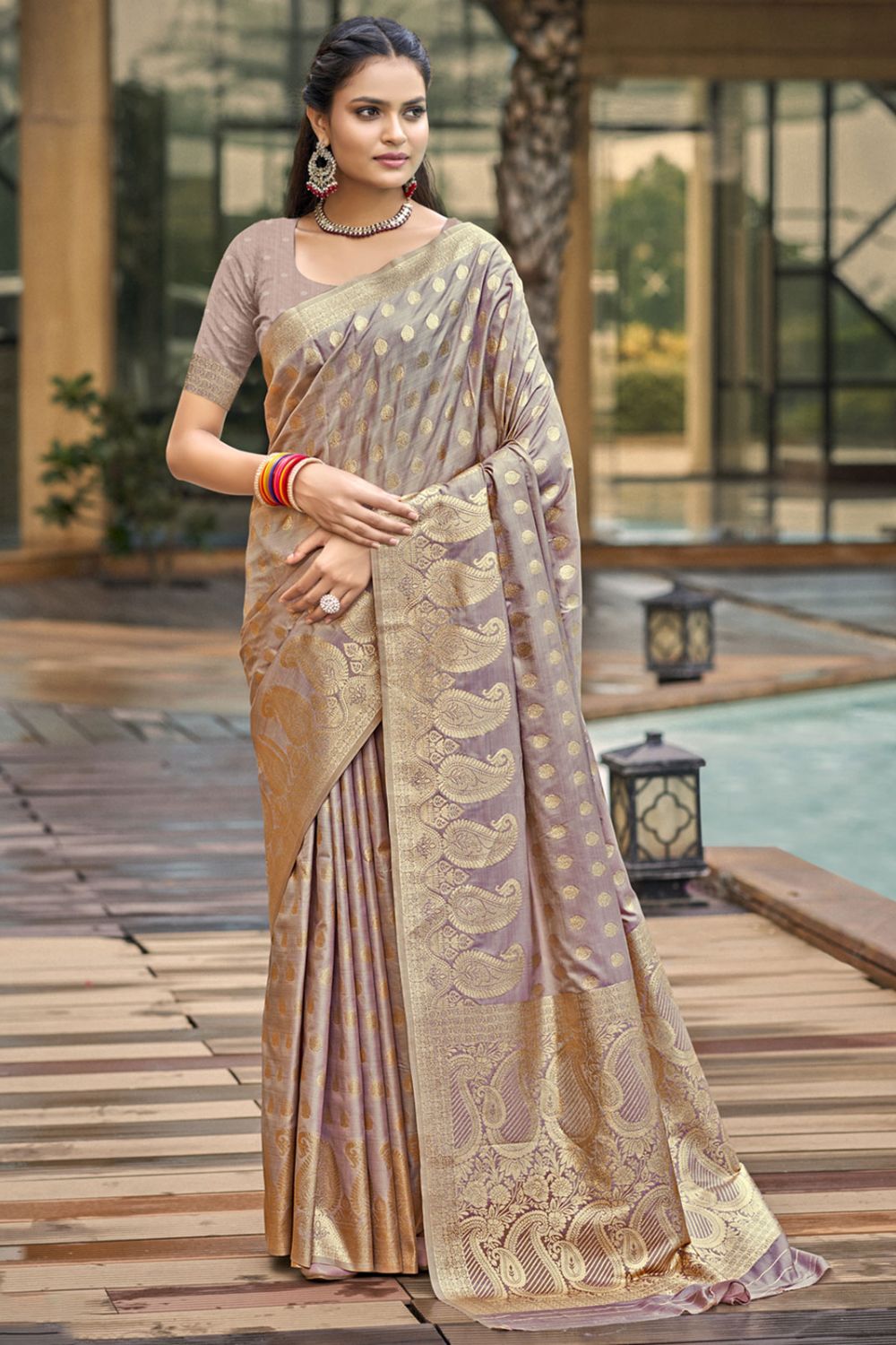 Grey Silk Woven Work Saree