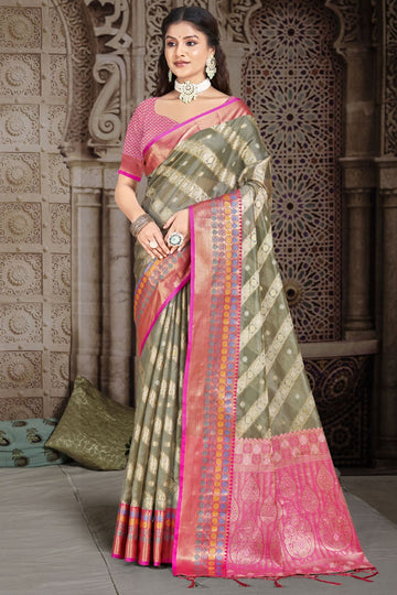 Grey Woven Silk Saree for Ceremonial