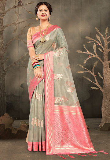 Grey Weaving Kota Cotton Saree