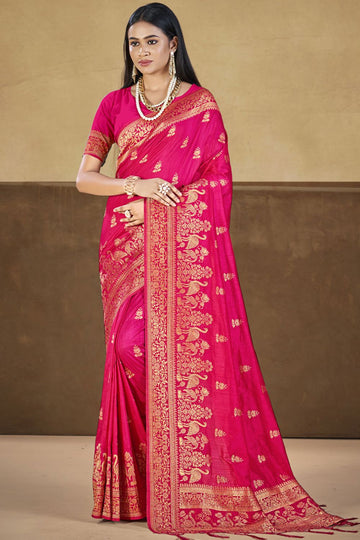 Hot Pink Weaving Work Silk Saree