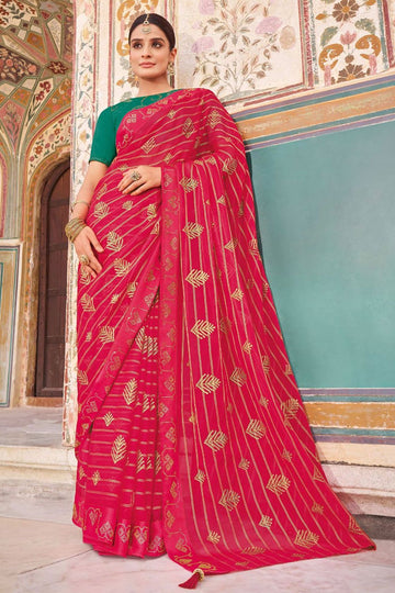 Hot Pink Chiffon Saree for Festival