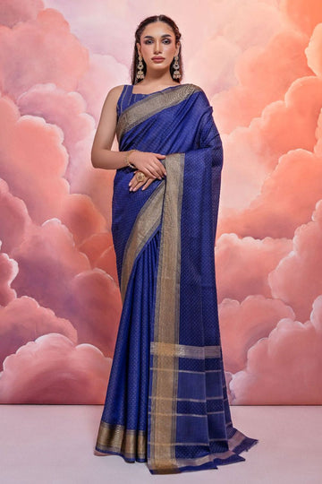 Indigo Blue Zari Woven Cotton Casual Wear Saree