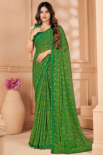 Kelly Green Printed Casual Wear Saree