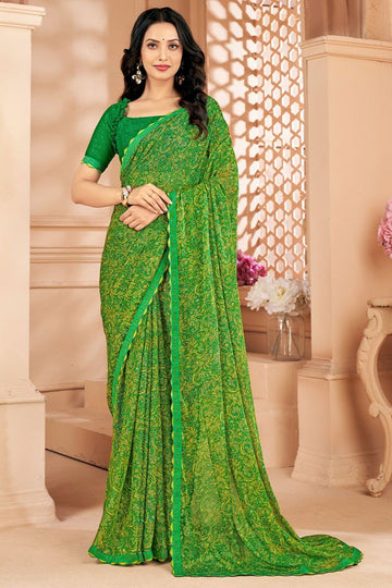 Kelly Green Printed Casual Wear Saree