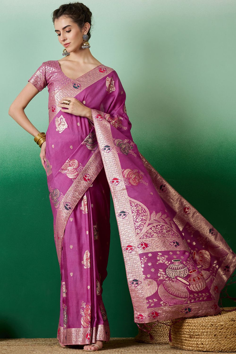 Lavender Dola Jacquard Zari Woven Saree for Party