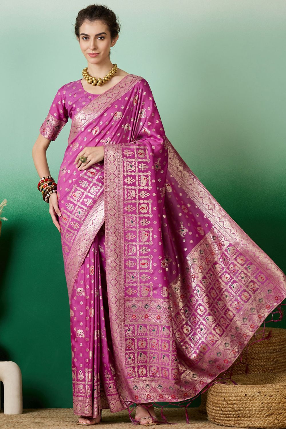 Lavender Dola Jacquard Zari Woven Saree for Party