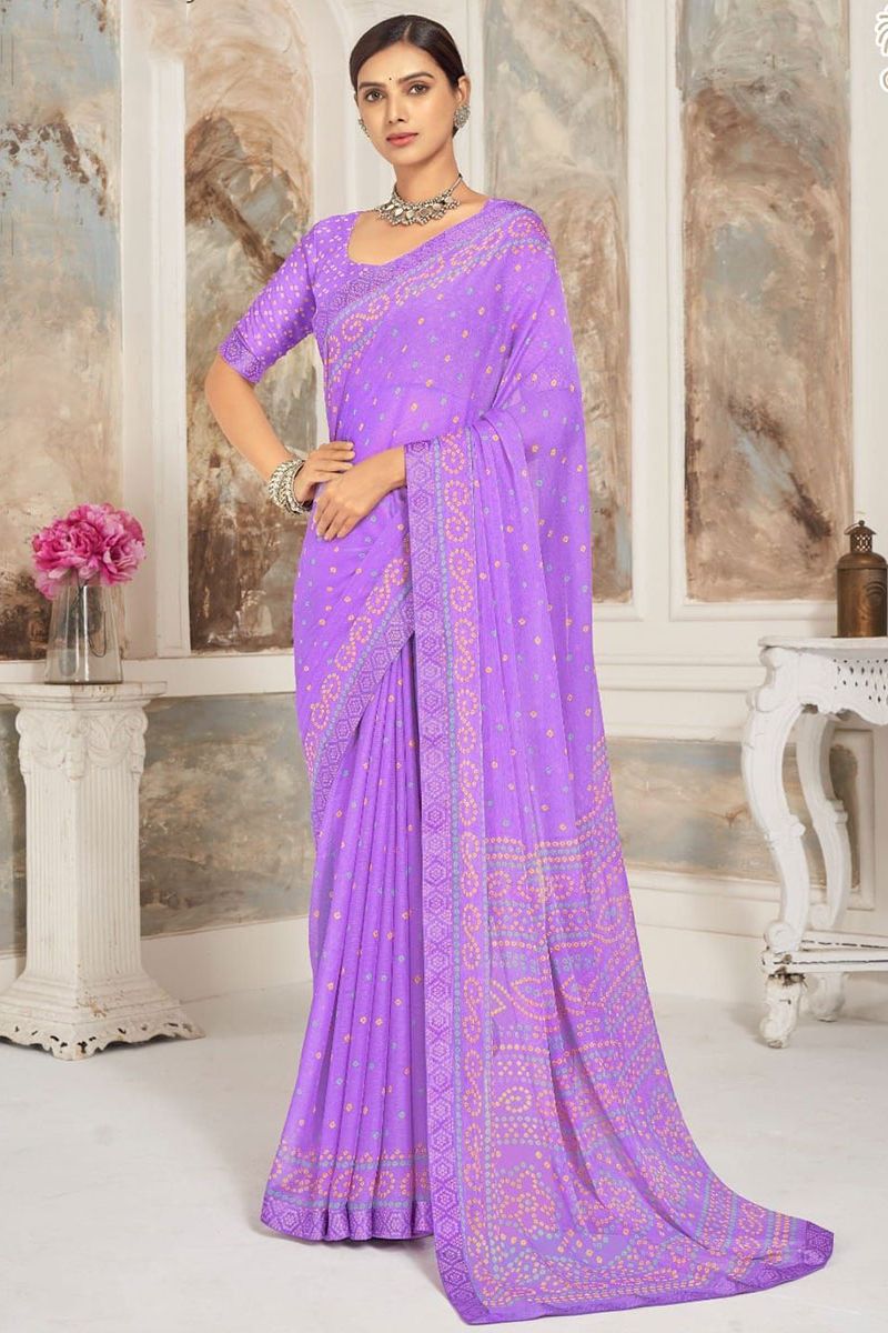 Lavender Printed Casual Wear Saree