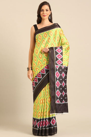 Lemon Yellow Cotton Patola Print Saree