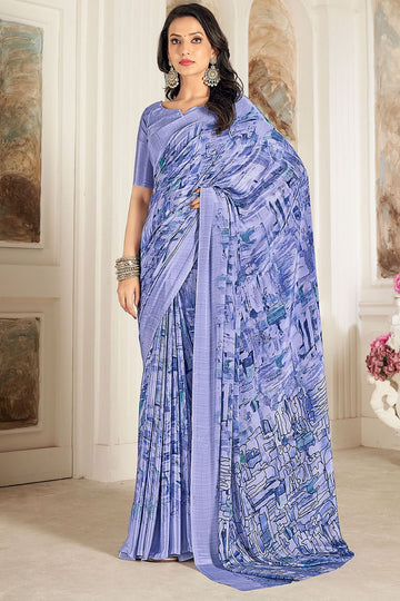 Lilac Digital Print Silk Crepe Saree for Party