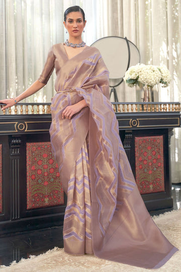 Lilac Handloom Weaving Organza Festival Wear Saree