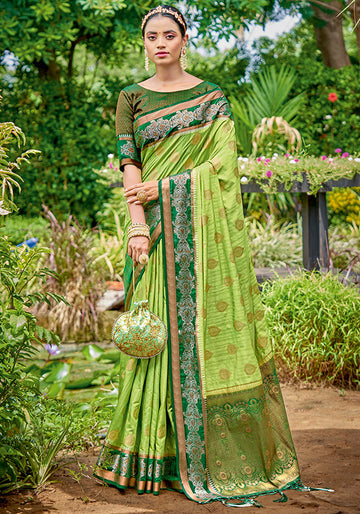 Lime Green Weaving Work Banarasi Silk Saree