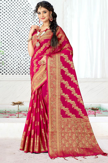 Magenta Banarasi Silk Woven Saree for Festival