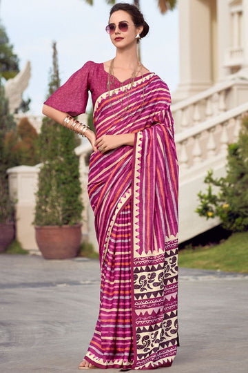 Magenta Pure Mal Mal Silk Printed Saree