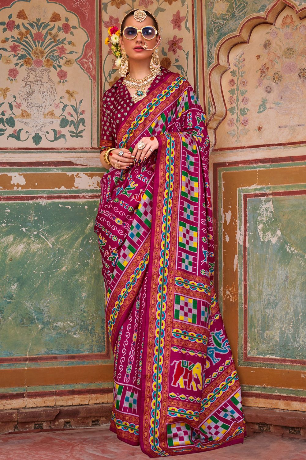 Magenta Silk Saree with Foil Print