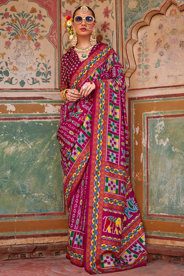 Magenta Silk Saree with Foil Print