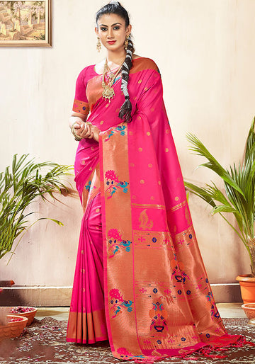 Magenta Paithani Silk Woven Saree for Festival