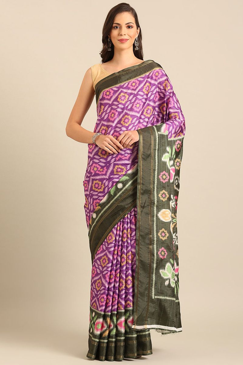 Magenta Patola Print Cotton Saree