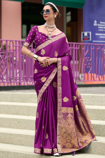 Magenta Pure Handloom Weaving Satin Saree