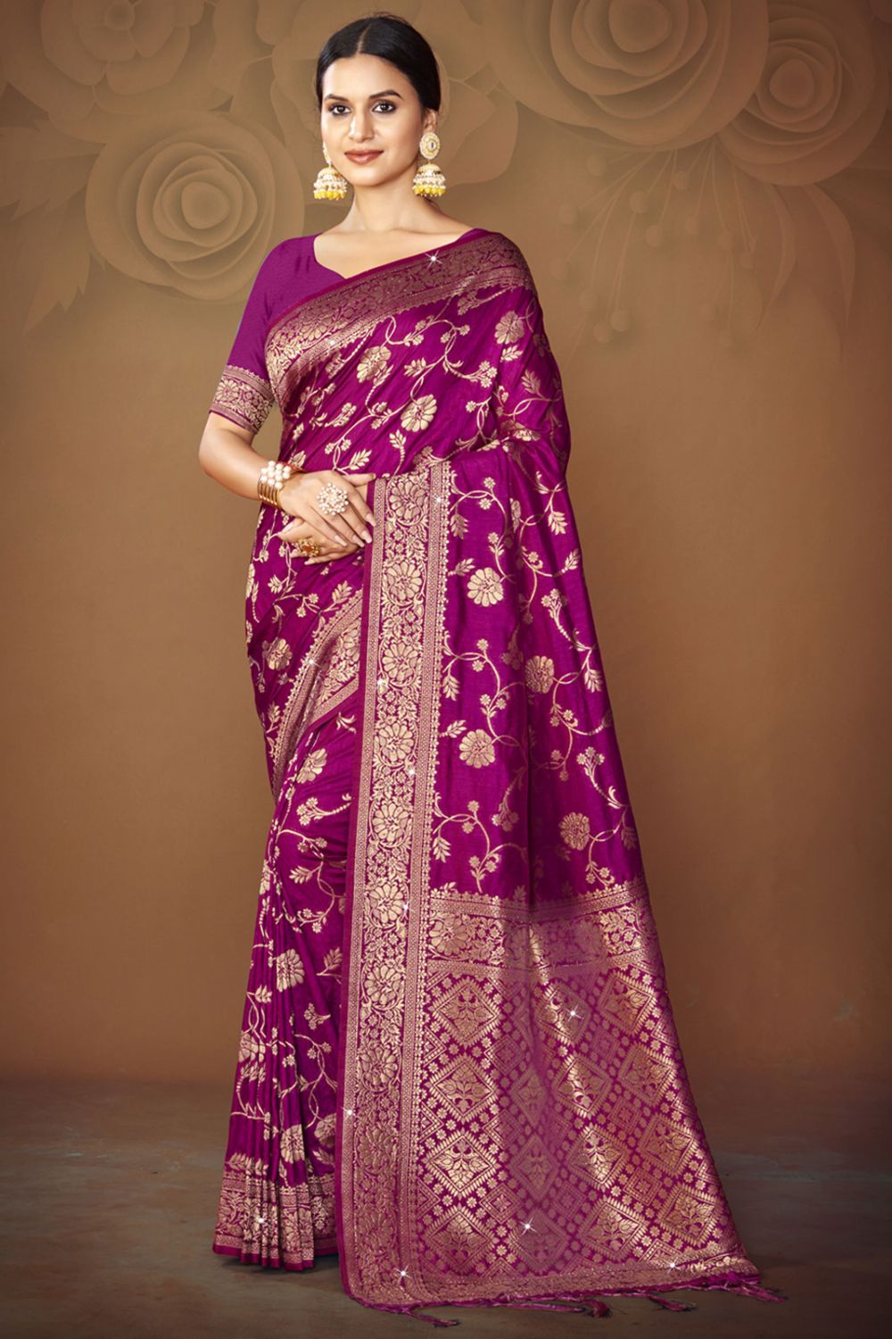 Magenta Silk Woven Work Saree