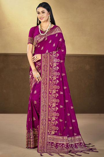 Magenta Weaving Work Silk Saree