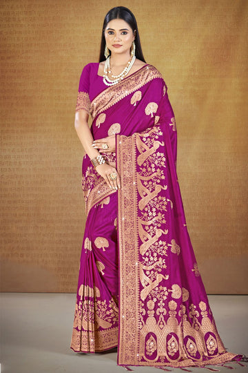 Magenta Weaving Work Silk Saree