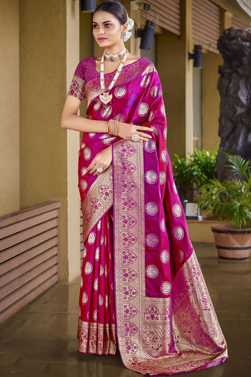 Magenta Zari Weaving Silk Saree