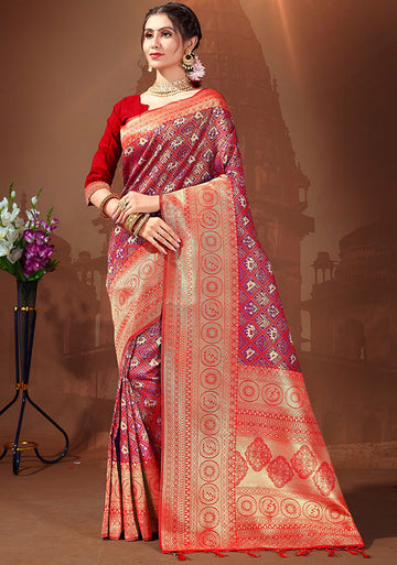 Magenta Woven Patola Silk Saree for Party