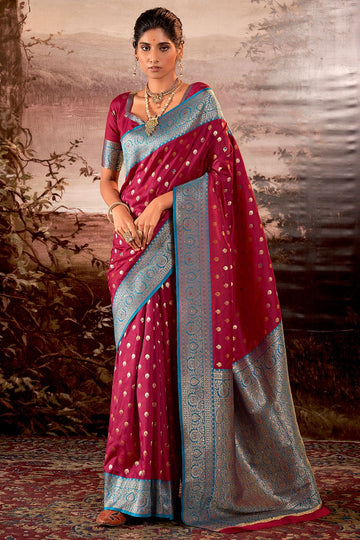 Magenta Zari Weaving Work Banarasi Silk Saree for Wedding