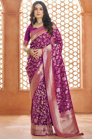 Magenta Pure Banarasi Silk Zari Weaving Saree