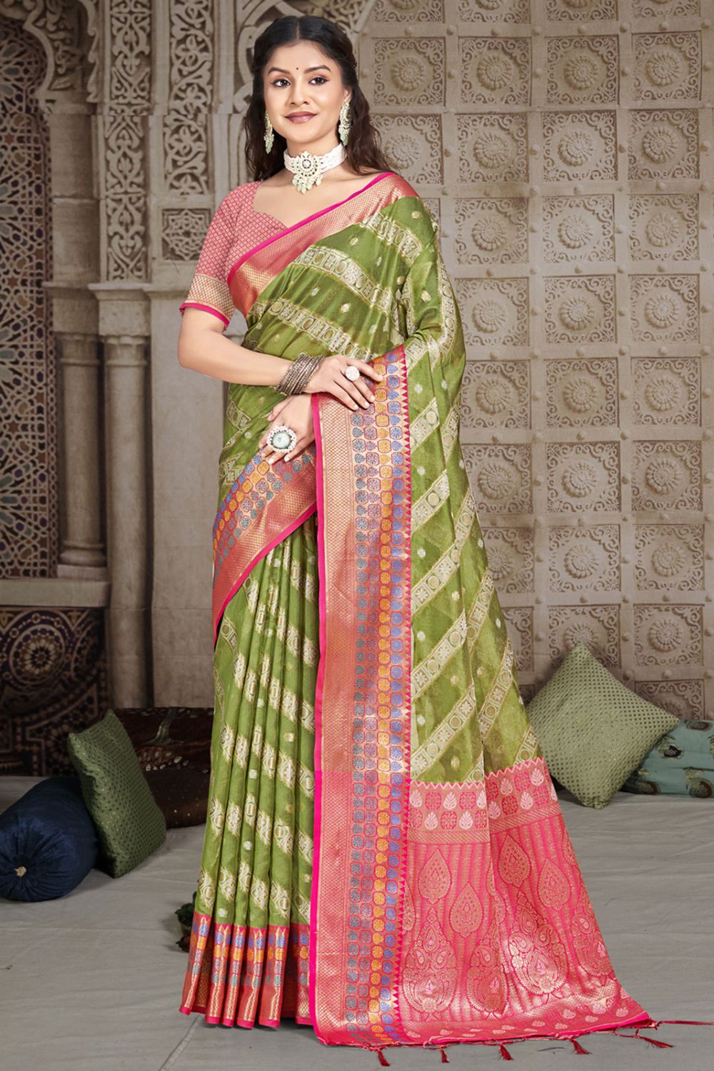 Mahendi Green Silk Woven Work Saree