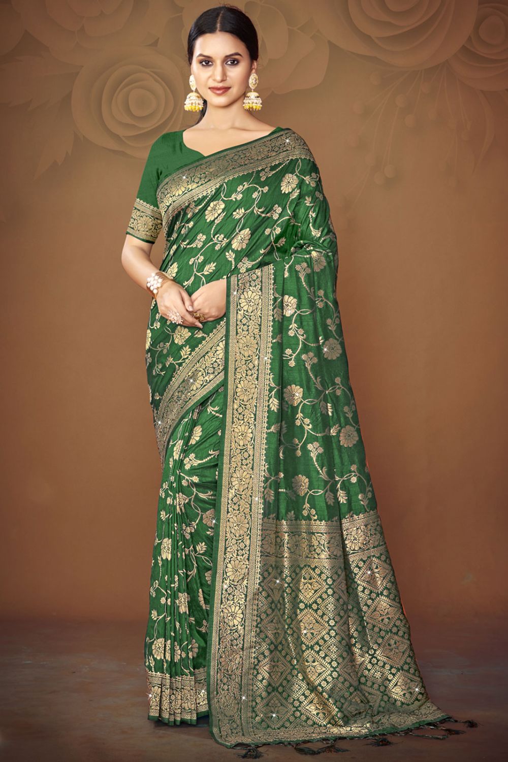 Mahendi Green Silk Woven Work Saree