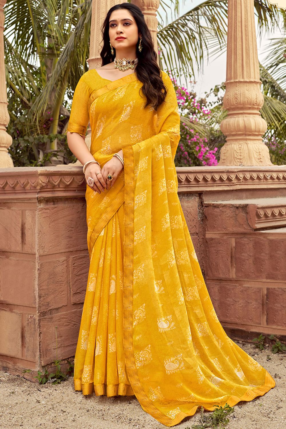 Maize Yellow Printed Casual Wear Saree