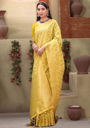 Maize Yellow Weaving Work Cotton Saree