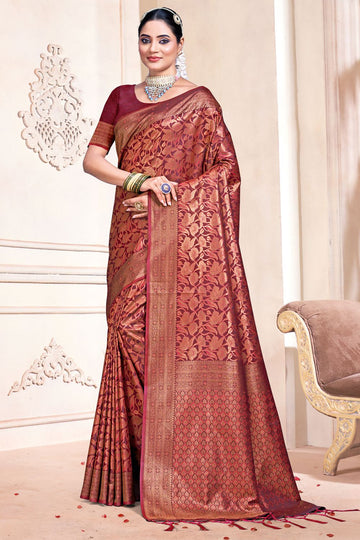 Maroon Zari Weaving Work Banarasi Silk Saree