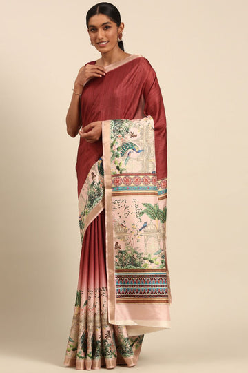 Maroon Printed Cotton Saree