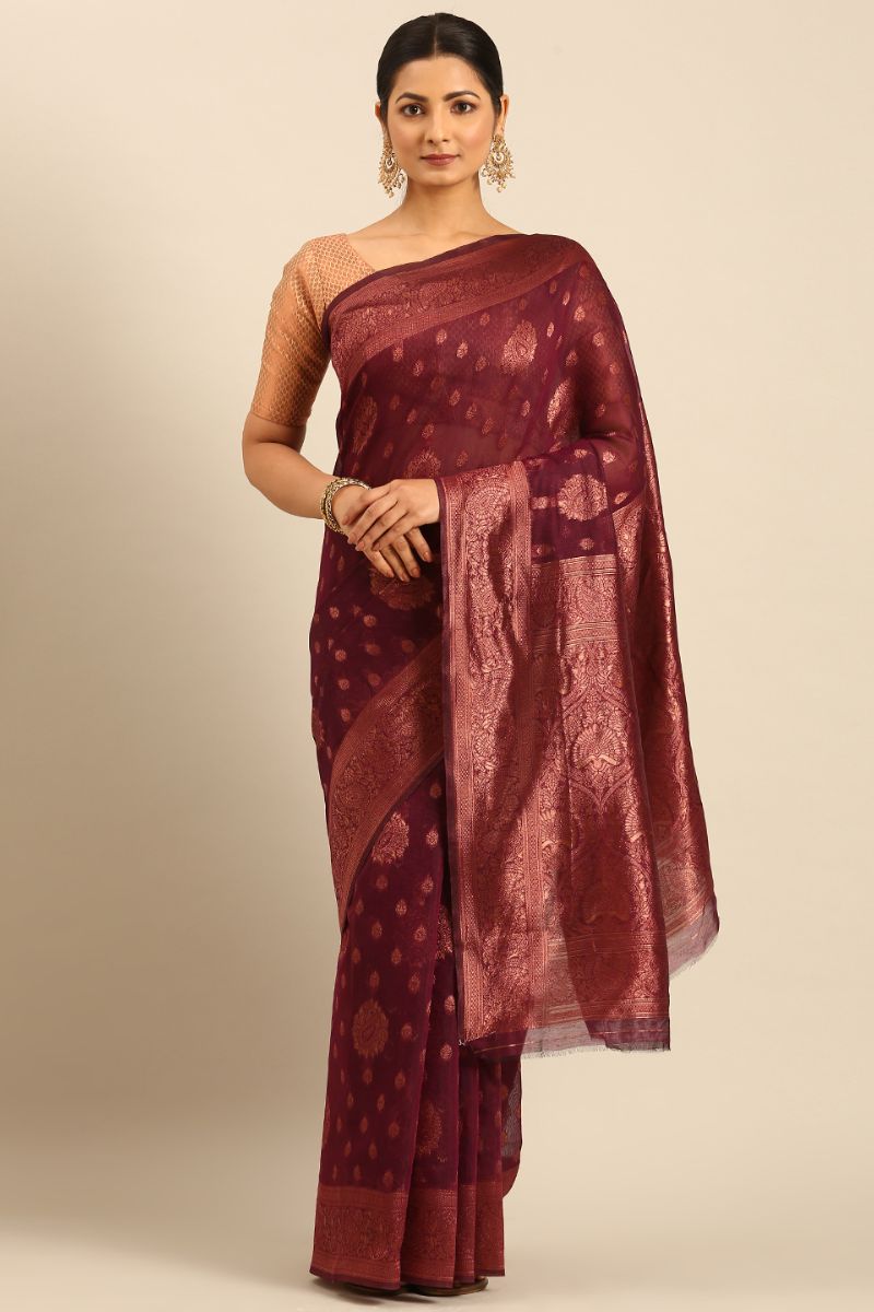 Maroon Jacquard Work Cotton Saree