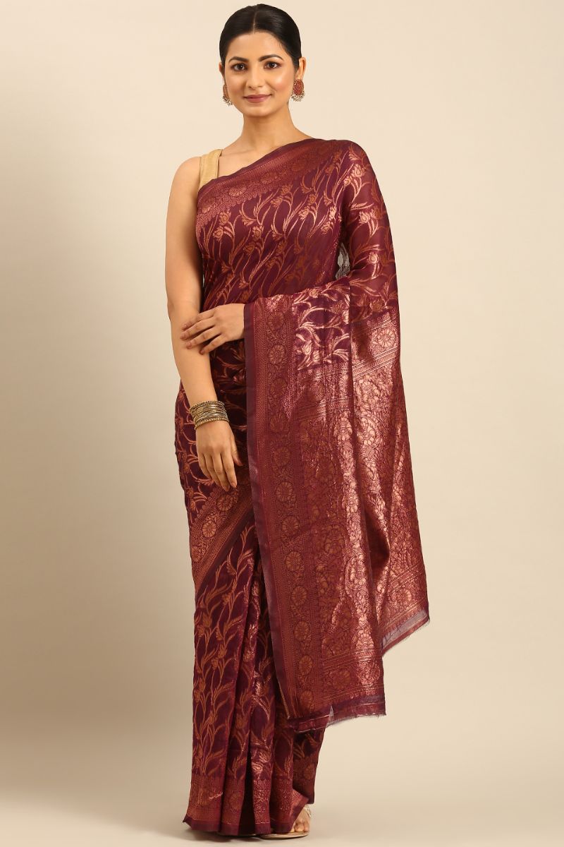 Maroon Jacquard Work Cotton Saree