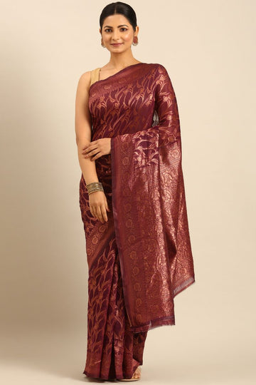 Maroon Cotton Jacquard Work Saree