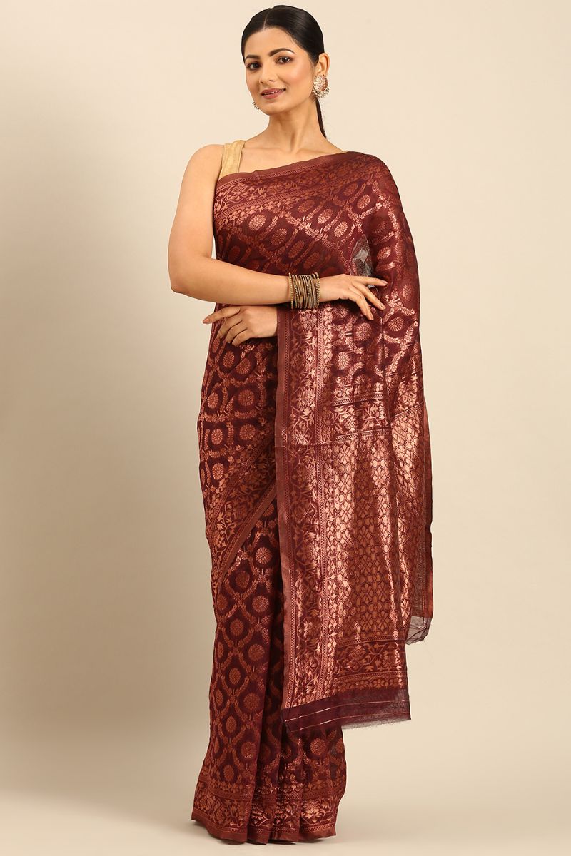 Maroon Jacquard Work Cotton Saree