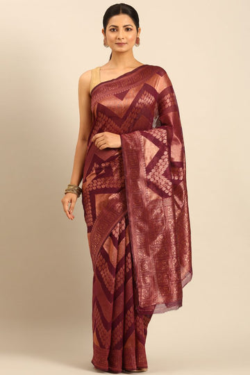 Maroon Cotton Jacquard Work Saree